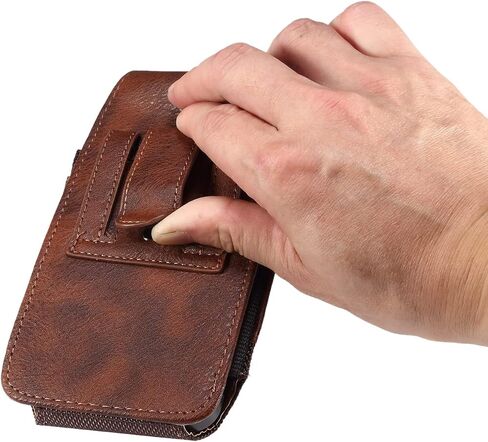 Vertical Cell Phone Waist Bag for Men, Mobile Phone Belt Pouch with Clip, Universal Mens Leather Phone Belt Clip Holder Smartphone Waist Pouch Fanny Pack Protective Wallet with Carabiner Belt Loop in Saudi Arabia