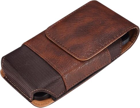 Vertical Cell Phone Waist Bag for Men, Mobile Phone Belt Pouch with Clip, Universal Mens Leather Phone Belt Clip Holder Smartphone Waist Pouch Fanny Pack Protective Wallet with Carabiner Belt Loop in Saudi Arabia
