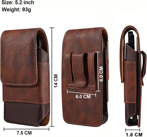 Vertical Cell Phone Waist Bag for Men, Mobile Phone Belt Pouch with Clip, Universal Mens Leather Phone Belt Clip Holder Smartphone Waist Pouch Fanny Pack Protective Wallet with Carabiner Belt Loop in Saudi Arabia