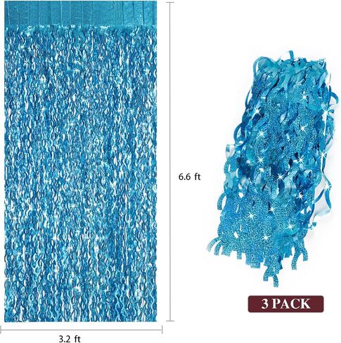 Wavy Rainbow Foil Fringe Curtains - 3 Pack Colorful Party Decorations 3.3x6.6ft Tinsel Metallic Streamers Holiday Photo Booth Props Backdrop for Birthday Wedding Engagement Bridal Shower Unicorn in Kuwait