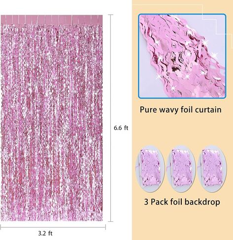 Wavy Rainbow Foil Fringe Curtains - 3 Pack Colorful Party Decorations 3.3x6.6ft Tinsel Metallic Streamers Holiday Photo Booth Props Backdrop for Birthday Wedding Engagement Bridal Shower Unicorn in Kuwait