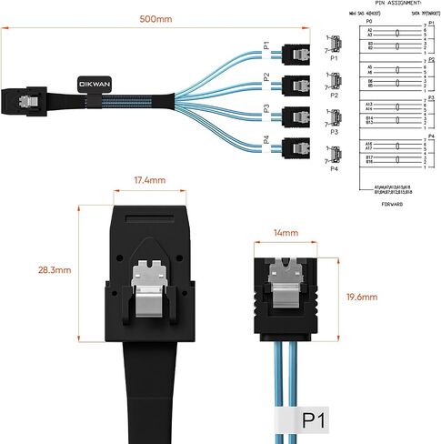 Mini SAS إلى 4 SATA Cable ، 36 PIN SFF 8087 Host/Controller to 7 Pin SATA Target/Backlan in Kuwait