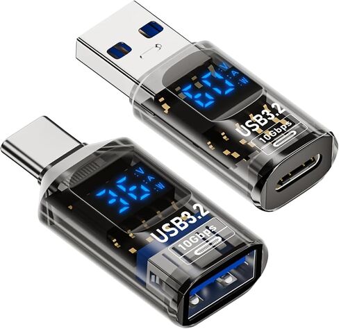 2Pack USB to Type C Adapter,Type C Revolution USB 3.2 Female LED Display,10Gbps USB A Female to C Male Compatible with iPhone 15 Pro Max Plus,iPad Air/Pro,MacBook,Support Power Intelligent Display in Kuwait