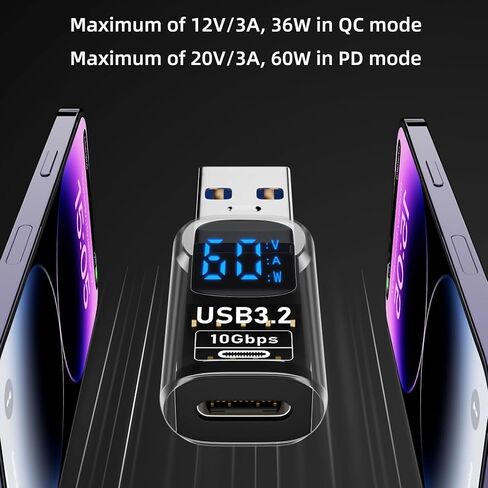 2Pack USB to Type C Adapter,Type C Revolution USB 3.2 Female LED Display,10Gbps USB A Female to C Male Compatible with iPhone 15 Pro Max Plus,iPad Air/Pro,MacBook,Support Power Intelligent Display in Kuwait
