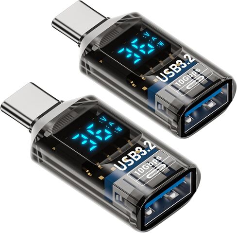 2Pack USB to Type C Adapter,Type C Revolution USB 3.2 Female LED Display,10Gbps USB A Female to C Male Compatible with iPhone 15 Pro Max Plus,iPad Air/Pro,MacBook,Support Power Intelligent Display in Kuwait
