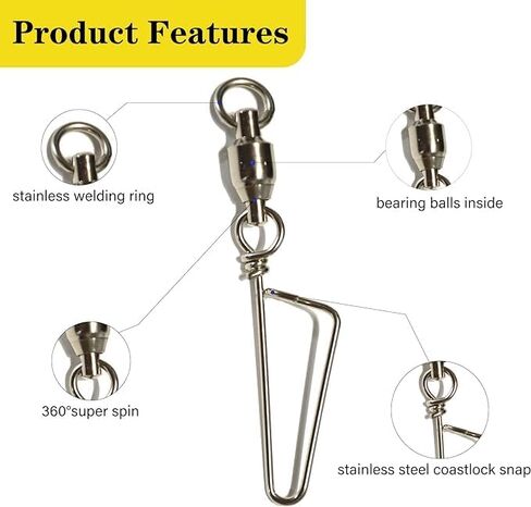 كرة الصيد تحمل دوارة مع المفاجئة الساحلية ، 20 ٪/صندوق الصيد المفاجئ المدورات عالية القوة من الفولاذ المقاوم للصدأ برميل الملح أنقاصة الحجم 0#~ 6#، اختبار 26 رطل ~ 180 رطل معالجة الصيد in Kuwait