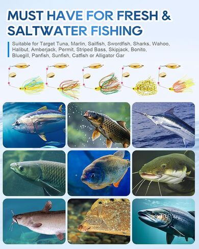 UCEC Fishing Lures, Mini Spinner Baits, Spinner Small Mouth Bass Lure, Spinnerbait Top Water Rooster Tail Fishing Lures, Sink Fast Fishing Lure with Silicon Skirt, High Carbon Steel Hooks Strong in Saudi Arabia