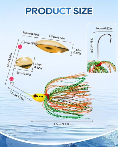 UCEC Fishing Lures, Mini Spinner Baits, Spinner Small Mouth Bass Lure, Spinnerbait Top Water Rooster Tail Fishing Lures, Sink Fast Fishing Lure with Silicon Skirt, High Carbon Steel Hooks Strong in Saudi Arabia