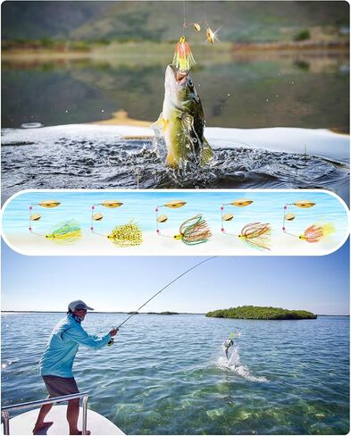 UCEC Fishing Lures, Mini Spinner Baits, Spinner Small Mouth Bass Lure, Spinnerbait Top Water Rooster Tail Fishing Lures, Sink Fast Fishing Lure with Silicon Skirt, High Carbon Steel Hooks Strong in Saudi Arabia