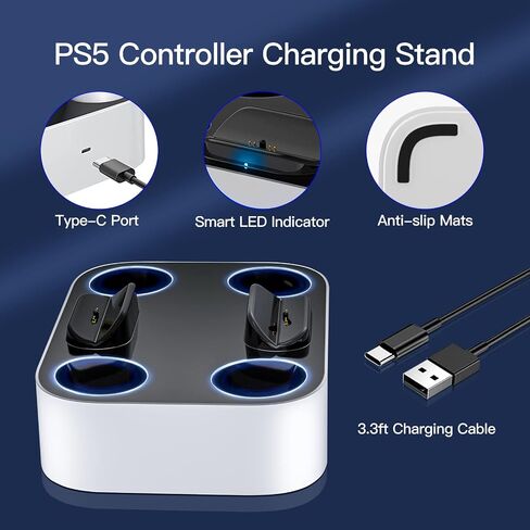 NEWDERY for PS5 Controller Charger Station Compatible with Dualsense Edge, Fast Charging Dock Stand with Cable, Dual Charging Station for PlayStation 5 & DualSense Edge Controller in Kuwait