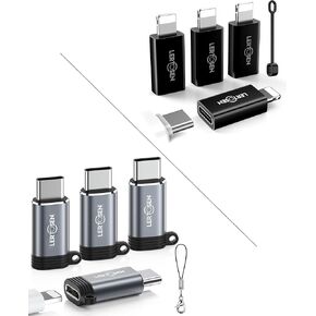 Lightning Female to USB C Male Adapter 4 Pack + Black USB C to Lightning Adapter 4 Pack (Bundle)