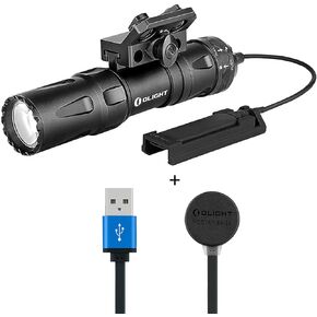 OLIGHT Odin Mini 1250 Lumens Ultra Compact Rechargeable Mlok Mount Tactical Flashlight Bundle MCC 3 Charger in Balck Upgraded Smart Magnetic Charging Cable