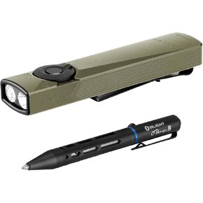 OLIGHT Arkfeld Ultra Cool White 1400 Lumens Flat Flashlight, Rechargeable Compact Pocket Light Bundle with O'Pen Mini 2 Ballpoint Pen