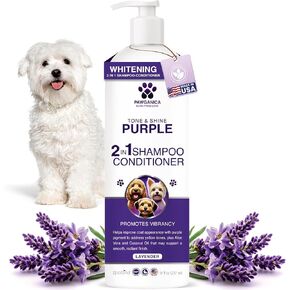 Pawganica 2-in-1 Purple Shampoo for Dogs, Supports Coat Whitening & Softness, pH-Balanced, Fur Whitening Dog Shampoo and Conditioner, Shampoo for Smelly Dogs 8 fl oz