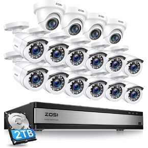 ZOSI 1080p 16 Channel Home Security Camera System with AI Human Vehicle Detect, H.265+ DVR, 16 x 1080p CCTV Bullet Dome Camera Outdoor, Motion Alert Push, 80ft Night Vision, 90° View Angle, 2TB HDD