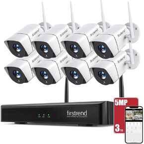 5MP Wireless Security Cameras System, Firstrend Security System Wireless Ultra HD for Home Surveillance with 8CH NVR 8 IP Cameras 3TB Hard Drive Night Vision Motion Alarm App for Outdoor Business