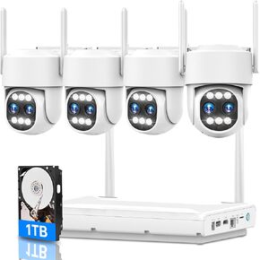 4K Security Camera System Wireless, Dual Lens 10X Zoom 2.4G/5G PTZ Cameras for Outdoor Home Security, Auto Tracking, 10" Monitor NVR Pre-Installed with 1TB HDD, 24/7 Record