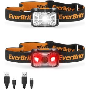 EverBrite Headlamps Rechargeable with Red Light - Outdoor LED Flashlight Head Lamps, Waterproof Dustproof Gear for Hiking Camping Essentials, 2 Pack