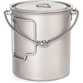 Titanium Pot, 750ml/900ml/1100ml Ultralight Titanium Pot Water Mug Cup with Lid and Foldable Handle Outdoor Camping Cooking Picnic