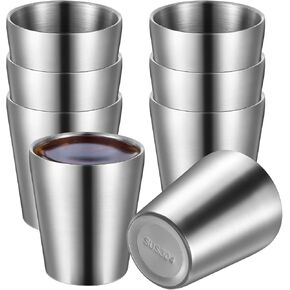 Homaisson 8 Pcs Stainless Steel Insulated Cups, 201 Metal Cups for Drinking, Double Wall Vacuum Drinking Cups, Rust-resistant and Stackable for Home Camping RV BBQ Office Party (8.8 oz)