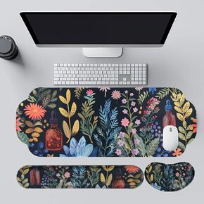 MEGREZ Large Mouse Pad&Wrist Rest Support for Mouse&Keyboard Wrist Rest, Ergonomic Memory Foam Wrist Rest, 3-in-1 Non-Slip Base Cloud Shape Desk Pad Mat for Home/Office, Butterfly and Flower