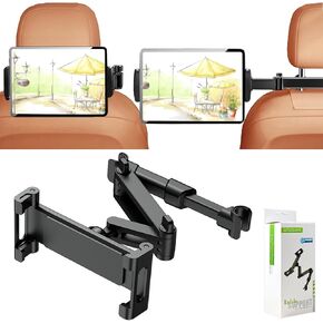 [3 in 1 Extension Arm Tablet Holder for Car Mount Headrest, Tablet Mount for Car Backseat, Road Trip Essentials for Kids, for Phone, iPad Pro, Air, Mini, Galaxy, for 5.3-10.6" Tablets - Black