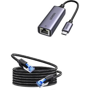 UGREEN Cat 8 Ethernet Cable 25FT Bundle with USB C to Ethernet Adapter 1000Mbps
