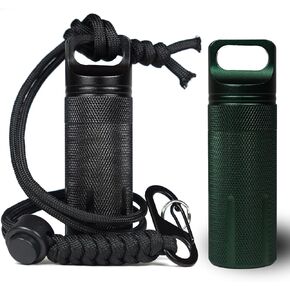Storm-Strike Waterproof EDC Capsule 2 Pack with Heavy Duty 550 Paracord Lanyard Necklace - Double Striker, Emergency Camping Essentials Kit, Airtight Aluminum Pill Bottle (3PCS)