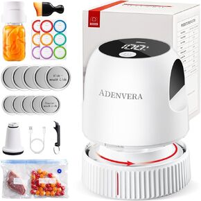 Electric Mason Jar Vacuum Sealer Kit - Auto Stop Jar Sealer for Mason Jars, 3-in-1 Vacuum Sealer for Jars & Sous Vide Bags, Portable Mason Jar Sealer with One-Button Food Preservation, White