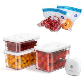 suntree Food Storage Containers Sets, Handheld Vacuum Sealer Machine, 3PCS Food Containers with Lids, 2PCS Reusable Sous Vide Bags, BPA Free Leak Proof Keep Food Fresh up to 5 Times Longer