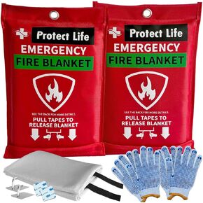 Protect Life Emergency Fire Blanket for Home & Kitchen, 40" x 40" Fiberglass Flame Retardant Fabric for Cooking & Clothing Mishaps, Fire Blankets Emergency for Home Safety, Camping & More (4 Pack)