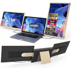 15.6" Laptop Screen Extender, Laptop Monitor Extender 120% sRGB FHD 1080P IPS Type-C/HDMI/USB-A Plug & Play Portable Triple Monitor for 13"-17" Laptops Compatible with Mac, Wins, Android, Chrome
