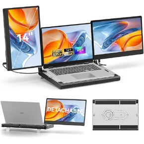 14" Laptop Screen Extender Smart Base - Upgraded Triple Portable Monitor FHD 1080P -300% More Efficient, 360° Rotation/Detachable Dual Display, Plug-Play USB C/HDMI,Laptop Monitor Extender for Win/Mac
