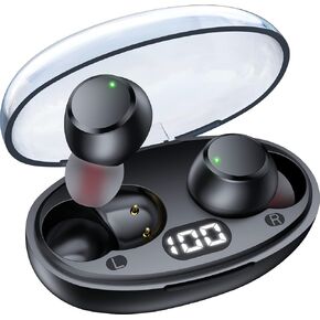 Ear Buds Wireless Earbuds Bluetooth 5.4 Headphones with LED Power Display, IPX8 Waterproof, Mini Earbud, Built-in Mic Calls, Ultra-Light, Stereo Earphones for Sports, Gym, Running, Workout, Black S