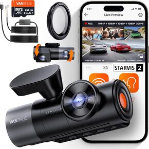 【Bundle: Vantrue N5 4 Channel WiFi Dash Cam + CPL + 256GB microSD Card + Hardwire Kit】2.7K+1080P+1080P+1080P Front Rear Inside Camera with Side View, STARVIS 2, Voice Control, GPS, 24hrs Parking Mode