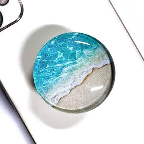 Clear Crystal Glitter Collapsible Expanding Moblile Cell Phone Grip Stand Holder for Smartphones and Tablets Phone Accessory Blue Ocean Beach (Magnetic Type)