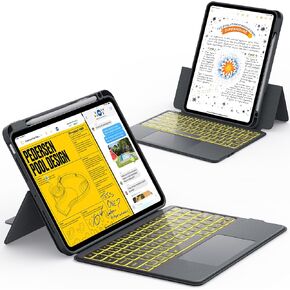 CHESONA Rugged for iPad Pro 11 (M4) 2024 Case with Keyboard, Magnetic Detachable Case & 7-Color Backlit, Smart Trackpad, 15°-180° Adjustable Stand, Portrait/Landscape, Gray