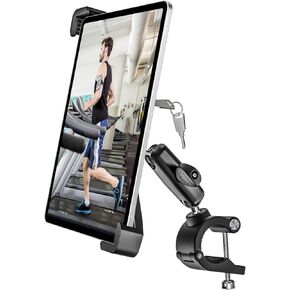 woleyi Anti-Theft Spin Bike Tablet Holder [Security Lock and Key] Gym Treadmill Tablet Mount for Exercise Bike, Stationary Bicycle, Indoor Cycling for iPad Pro/Air/Mini, Galaxy Tabs, and 7-11" Tablets