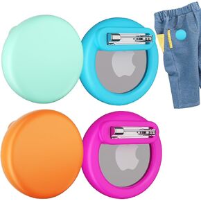 4 Pack AirTag Holder for Kids, Silicone Hidden AirTag Case with Invisible Pin, GPS Tracker Case Compatible with Apple Air Tag for Kids, Elderly, Luggage, Clothing (Black + Blue + Dark Grey + Burgundy)