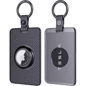 Card Holder for Tesla Keycard with AirTag Slot, Plastic Key Card Protective Case Cover for Tesla Model 3 Y S X, Key Holder with Keychain Key Rings - 2 Pack