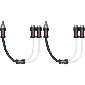 Recoil PCI1M Pair Premium RCA Audio Y-Adaptor Cables, 1 Male to 2 Feale Connectors, 100% Oxygen Free Copper, Double Shielded with Noise Reduction