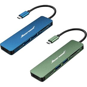 Hiearcool USB C Hub ، محول USB C Dongle لـ MacBook Pro ، 7 في 1 USB C إلى محول HDMI متعدد المنافذ متوافق مع أجهزة الكمبيوتر المحمولة USB C وأجهزة C Type C الأخرى (Green+Midnight Blue)
