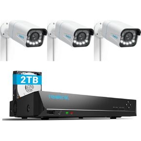 REOLINK 4K PoE Security Camera System for Outdoor Home Surveillance, 5X Optical Zoom, Motion Spotlights, Smart Human/Vehicle Detection, 3X RLC-811A Bundle with POE NVR RLN8-410, 8CH Video Recorder