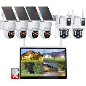 Wireless Security Wireless Cameras with 10" Monitor, 4PCS 2K Solar Cameras + 2PCS 2K+2K Dual Lens Plug-in UseCameras for Home Security, Pre-Installed 1TB HDD