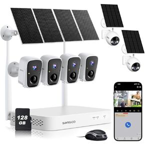 SANSCO Wireless Security Camera System, Solar-Powered 4MP 6 Cam-Kit, Color Night Vision, 2.4G & 5G WiFi, 128GB Local Recording, No Subscription