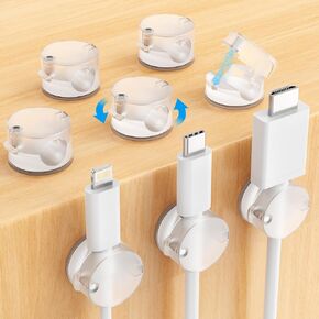 AGPTEK 8 Pack Magnetic Cable Clips, Upgraded 360° Rotatable Cord Holder Clips Desk Cord Organizer Adhesive Wire Management for Home Office Car Phone Charging Cords USB Cable Keeper (Transparent)