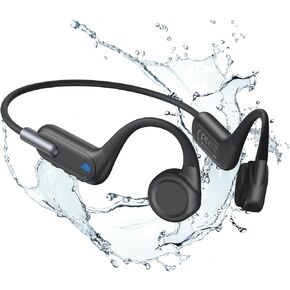 Bone Conduction Headphones, Bluetooth 5.3 Wireless IPX8 Waterproof Open-Ear Headset with Microphone for Running, Cycling, Gym, Sports - Black