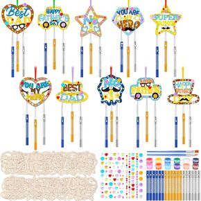DoubleFill 30 Pack Wind Chime Kit Make You Own Mother's Day Wind Chimes Crafts DIY Coloring Wooden Mother's Day Craft for Mom's Birthday Gifts Party Decoration Art Hanging Ornaments in Kuwait