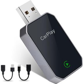 Wireless CarPlay Adapter for iPhone Mini Size Wireless Apple CarPlay Adapter for USB & USB-C/Type-C Plug and Play Black
