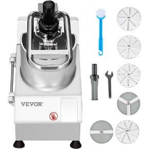 VEVOR Food Processor & Vegetable Chopper, 2 Feeding Holes Food-Grade Stainless Steel Food Processor Chopper with Detachable 6 Blades, 3mm/5mm/7mm/10mm Shredder, 2mm/4mm Slicer, for Vegetables, Fruit